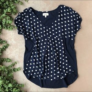 Anthropologie Porridge Navy Polkadot Blouse